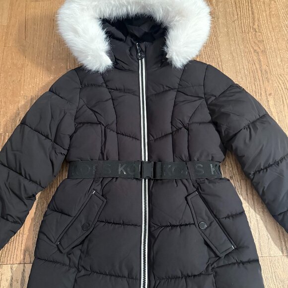 MICHAEL KORS BIG GIRL HEAVY PUFFER JACKET COAT BLACK 10 / 12 HOODED BELTED - Picture 2 of 7